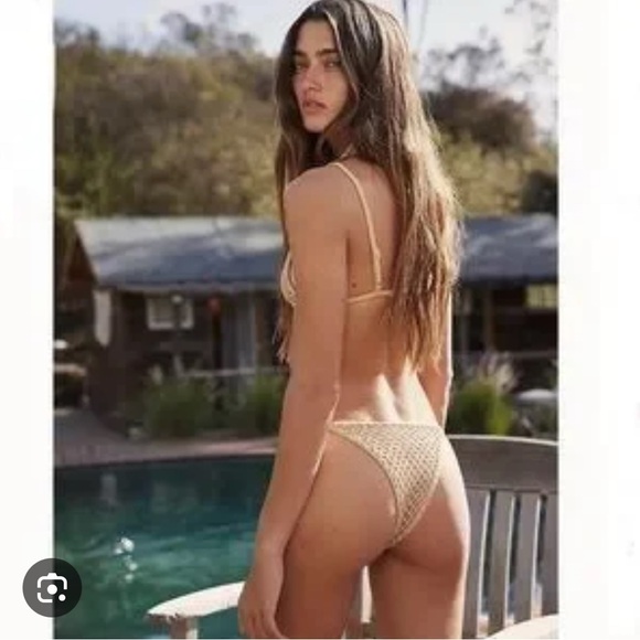 NWT Acacia Swimwear Tan Crochet Bikini - Baja Top (M) + Neema Bottom (S) in Oat - Picture 2 of 12